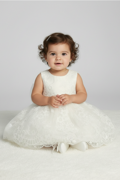 Baby Lace Party Dress with Bow – White or Ivory