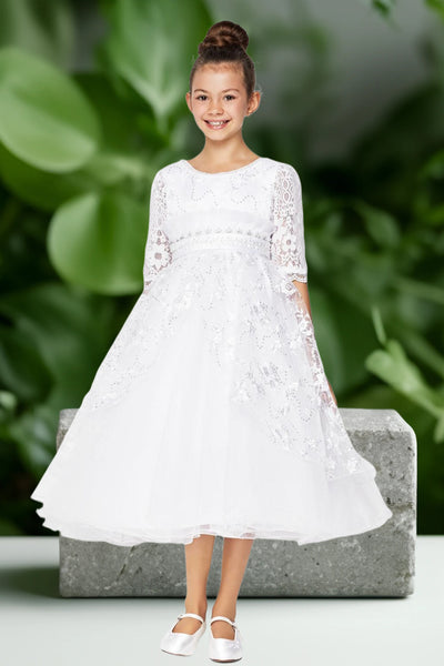 Arabella Lace Tea-Length Dress – Communion & Special Occasion