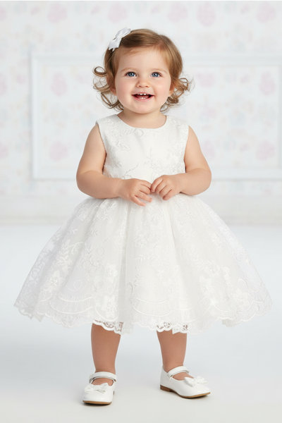 Baby Lace Party Dress with Bow – White or Ivory