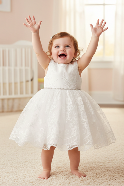 Baby Lace Party Dress with Bow – White or Ivory