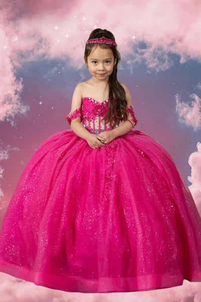 Amaris Glitter Princess Dress – Girls Fuchsia Ball Gown