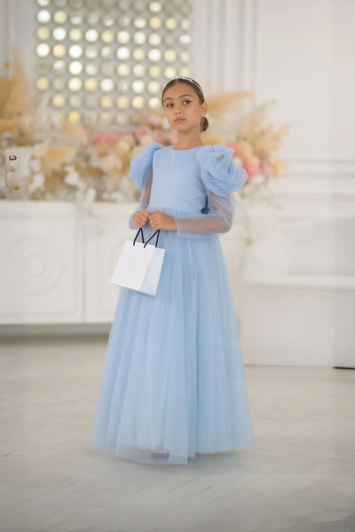 Celestina Azure Gown – Blue Tulle Couture Dress for Girls