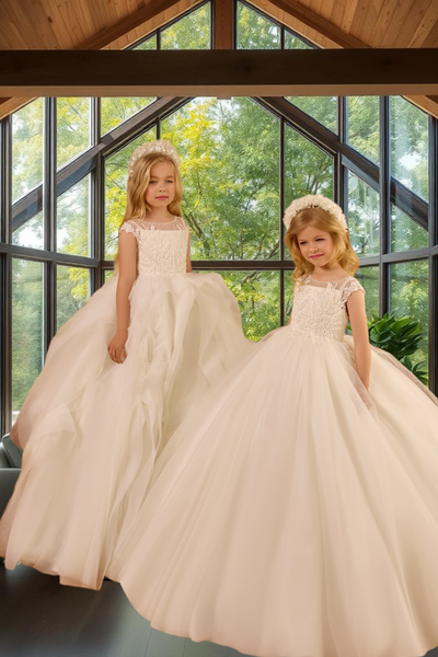Luxury White Ruffled Couture Dress | Pentelei Couture Communion & Pageant