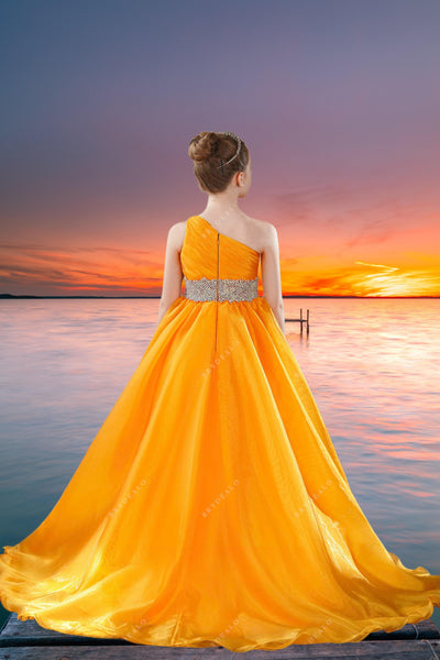 Brydealo Couture One-Shoulder Orange Pageant Dress