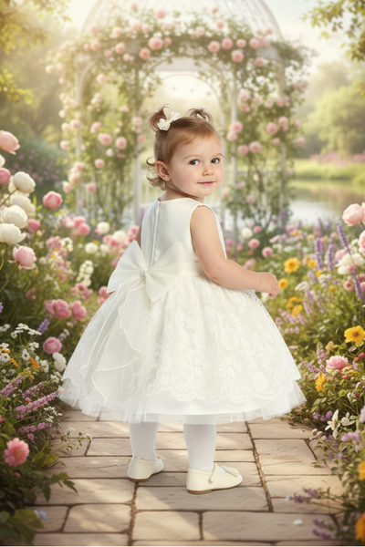 Elara Pearl Lace Christening Dress 6–24M