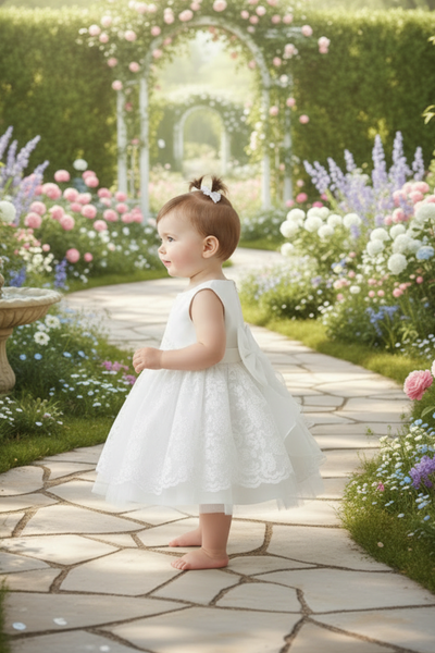 Elara Pearl Lace Christening Dress 6–24M