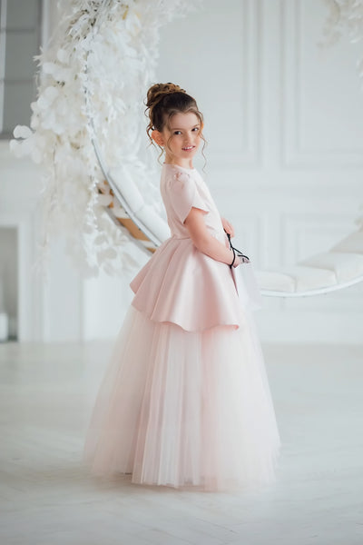 Vespera Peplum Blush Gown | Girls Tulle Special Occasion Dress