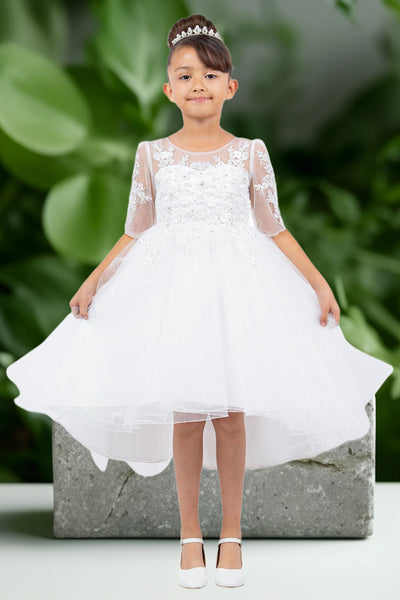 Celina Grace White Hi-Low Dress for Communion or Parties
