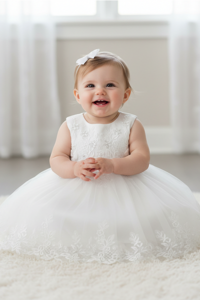 Baby Christening Lace Dress – Pearl Detail