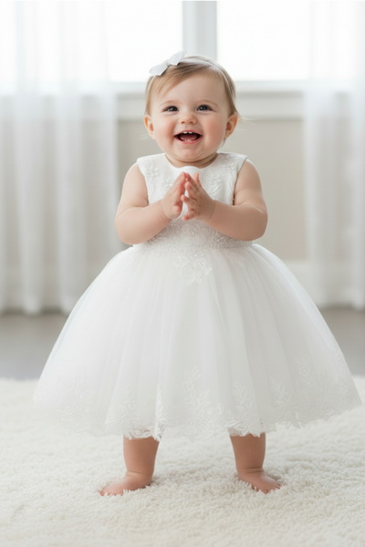 Baby Christening Lace Dress – Pearl Detail