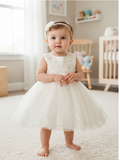 Baby Christening Lace Dress – Pearl Detail