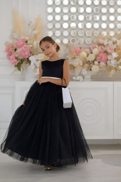 Seraphine Noir Gown - Black and White Girls' Pageant Dress