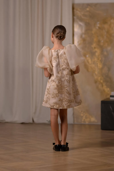 Sabrina Bloom Dress - Taupe Embroidered Girls Couture