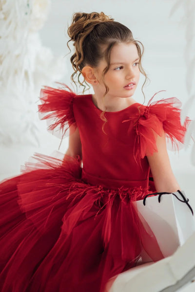 Valentina Crimson Couture Gown – Red Tulle Girls Special Occasion Dress