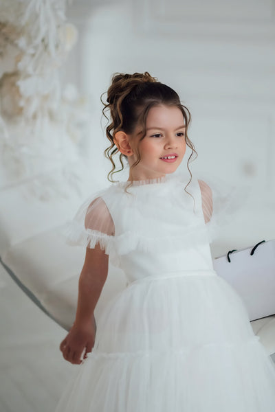 Lunella Grace Dress - White Tulle Girls Special Occasion Dress