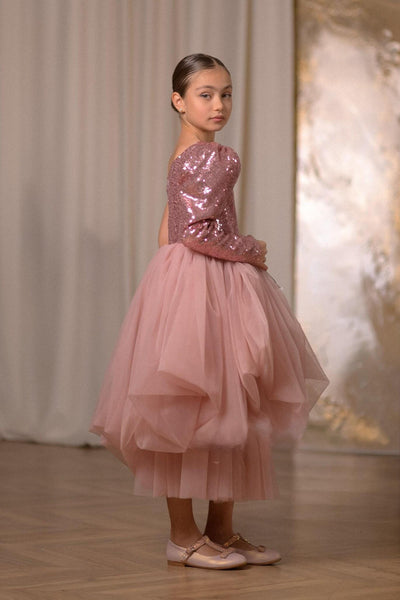 Rosalia Sequin Tulle Pageant Dress – Blush Pink Hi-Lo