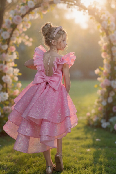 Seraphina Blossom Gown | Couture Pink Hi-Lo Girls Dress