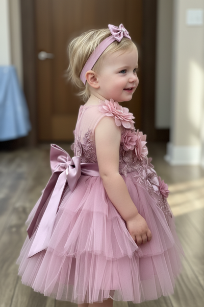 Baby 3D Floral Lace Dress for Special Occasion