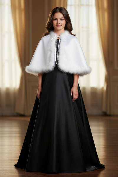 Girls Celestine Marabou Satin Cape in White