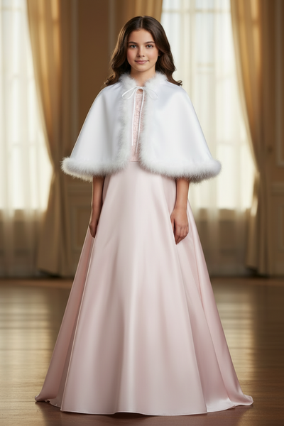 Girls Celestine Marabou Satin Cape in White