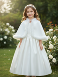 Girls Celestine Marabou Satin Cape in White