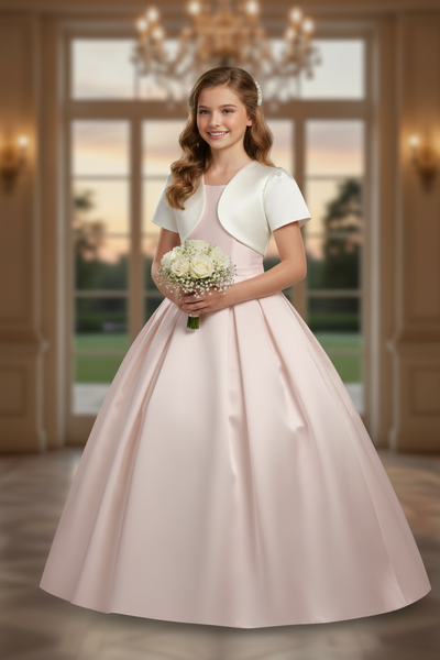Girls Short Sleeve Satin Bolero Jacket | Communion