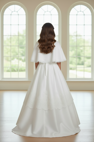 Girls Satin Cape with Lace Trim | Communion Cover-Up