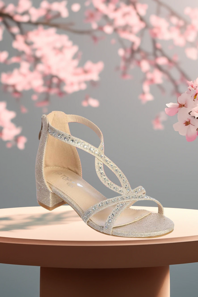 Girls Sparkle Dress Sandals – Rose Gold & Silver | Party Shoes