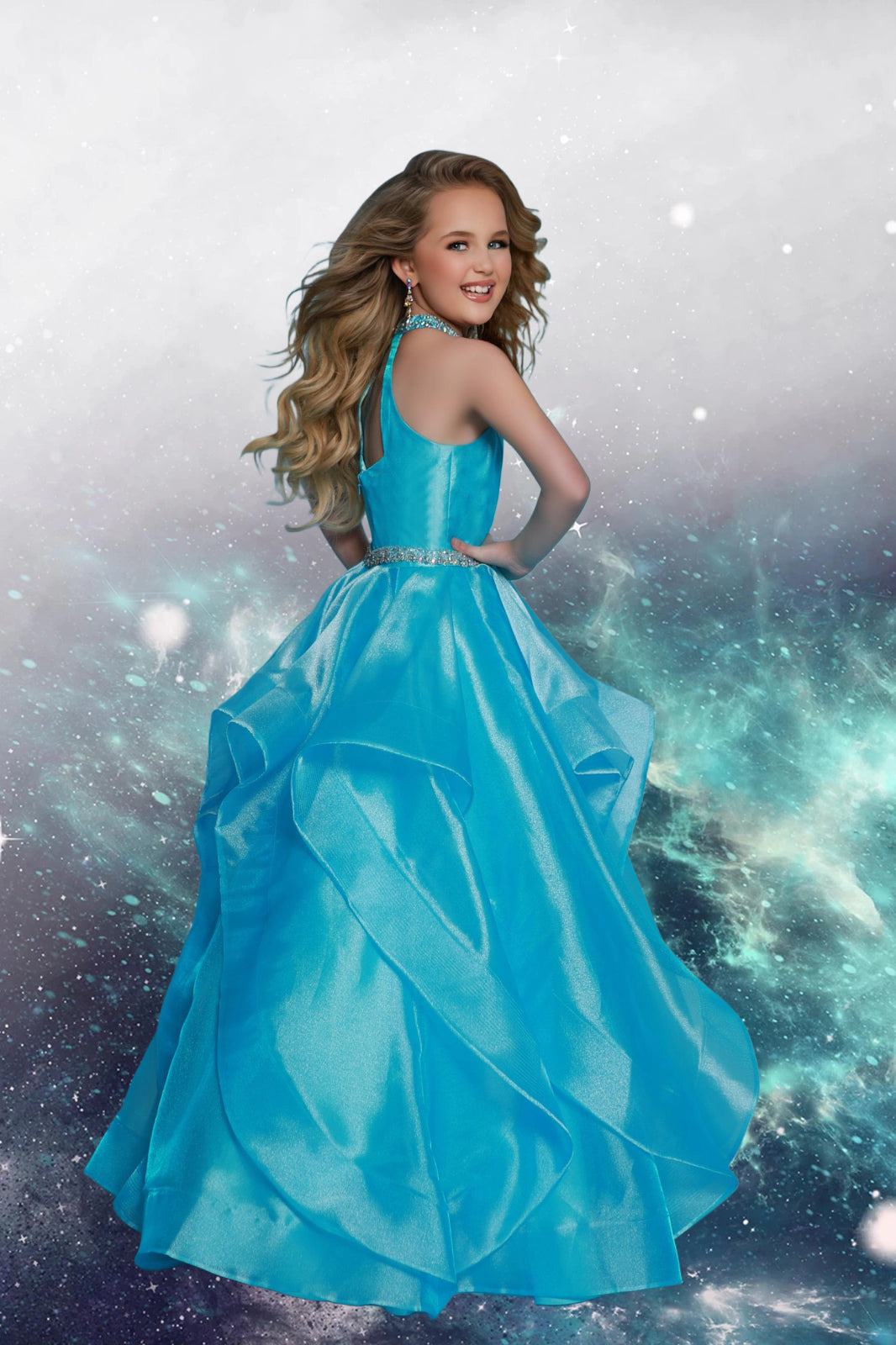 2 cute princess pageant dresses Off the Shoulder Satin Little Princess Dresses,Beaded Little Girls Pageant Gowns,GPD0056, J12 / Turquoise