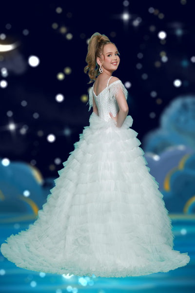 2Cute Everly Dream White or Turquoise Feather Girls Pageant Dress