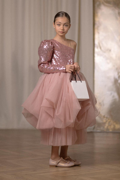 Rosalia Sequin Tulle Pageant Dress – Blush Pink Hi-Lo