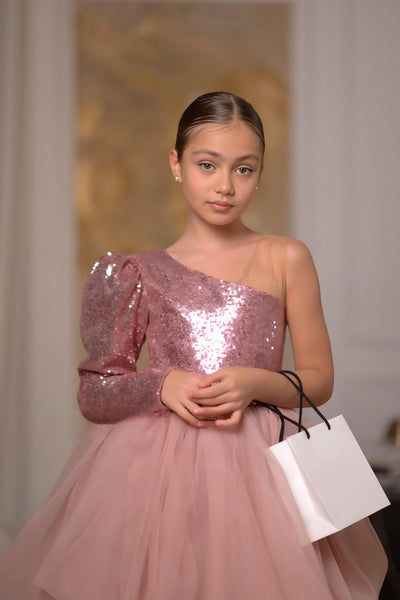 Rosalia Sequin Tulle Pageant Dress – Blush Pink Hi-Lo
