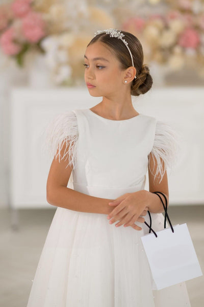 Shop Elegant Rosalie Girls Satin Pearl Tulle Dress at Blush Kids