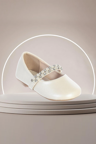 Girls Pearl Strap Ballet Flat – Communion, Flower Girl & Party Shoe