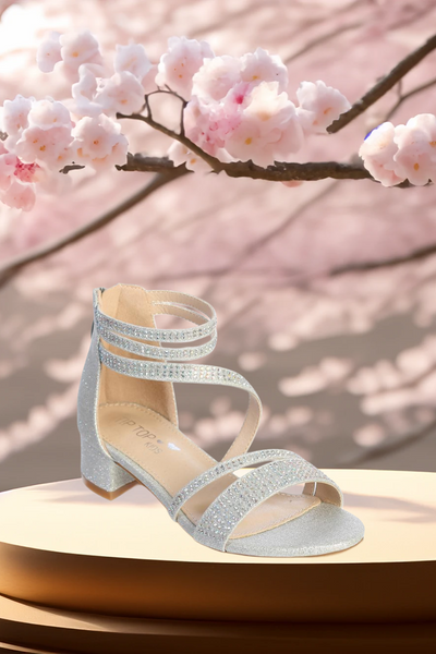 Girls Silver Glitter Dress Sandal with Triple Straps