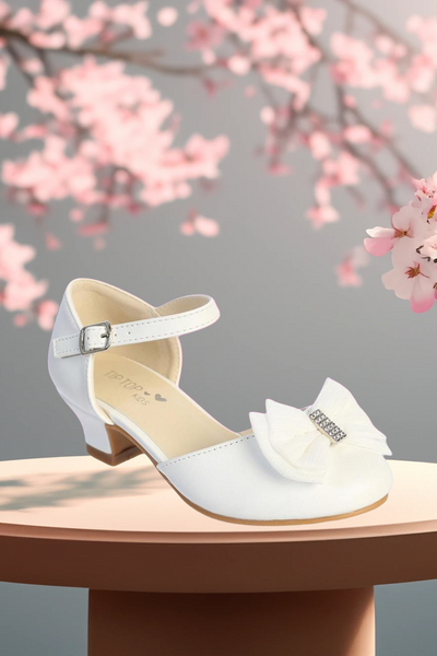White Girls Dress Shoe with Bow | Communion & Special Occasion