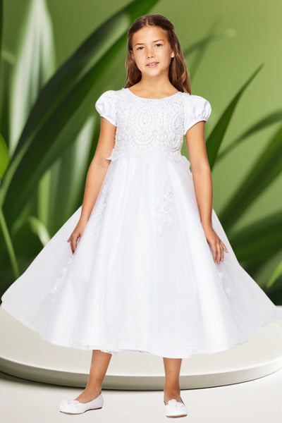 Amelia Girls First Communion Dress in Satin & Lace