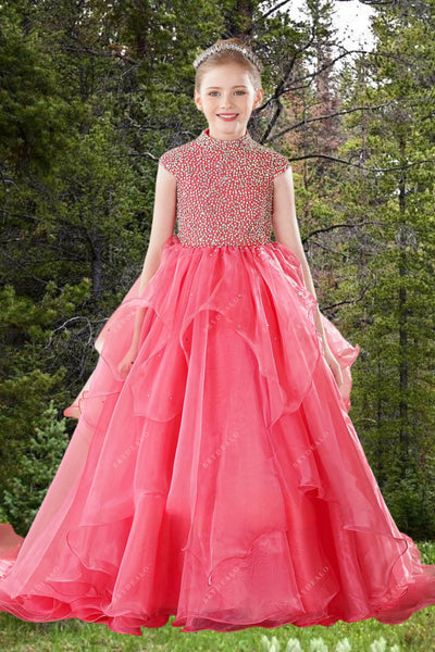 Hot Pink Beaded Ball Gown for Girls – Pageant & Special Occasion