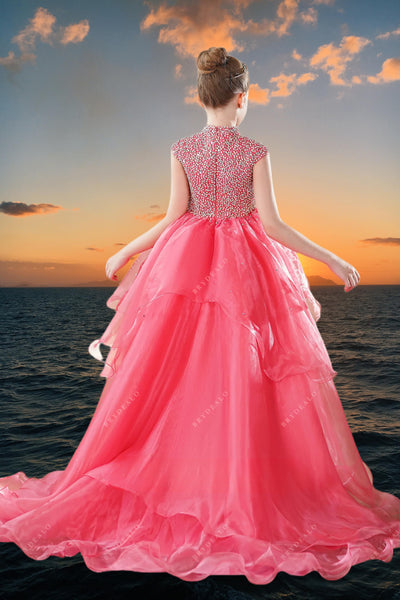 Hot Pink Beaded Ball Gown for Girls – Pageant & Special Occasion
