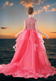 Hot Pink Beaded Ball Gown for Girls – Pageant & Special Occasion