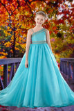 Turquoise One-Shoulder Girls Pageant Dress – Brydealo Couture