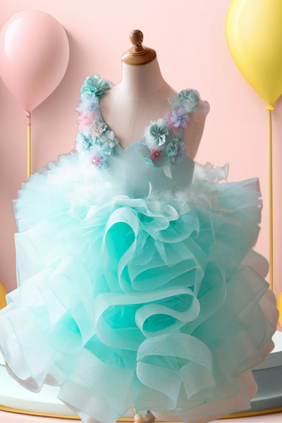 Isla Aqua Ruffle Girls Pageant Dress – Brydealo Couture