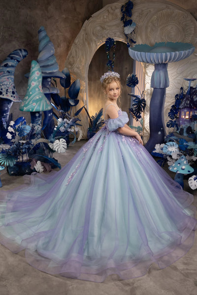 Custom Mint Lilac Princess Gown – Luxury Couture for Kids