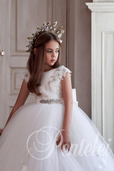 Lydia Pentelei Couture White Floral Ball Gown - Communion Dress