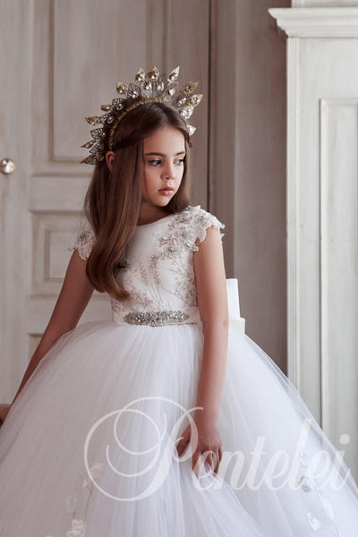 Lydia Pentelei Couture White Floral Ball Gown - Communion Dress