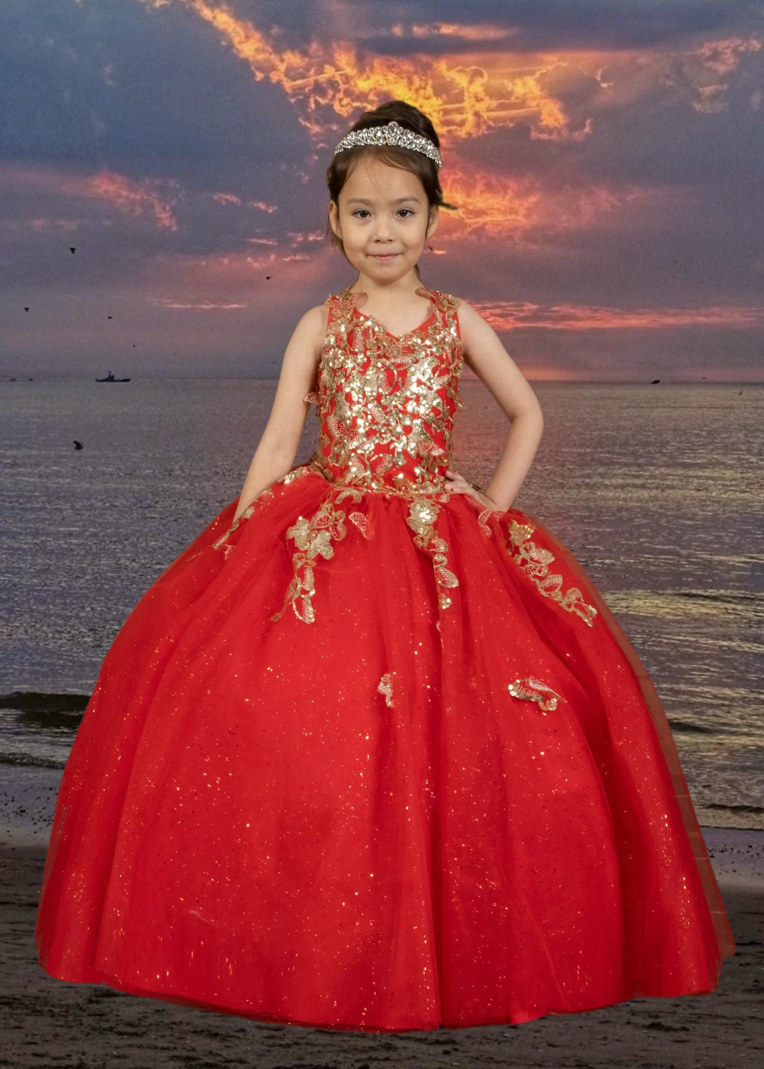 Leilani Red & Gold Girls Pageant Dress – Blush Kids Red / 14