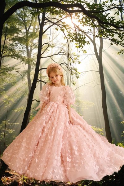 Elara Bloom | Pentelei Couture Pink Butterfly Dress