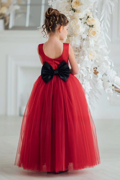 Carmella Rouge Gown - Red Satin & Tulle Girls Special Occasion Dress with Bow