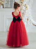Carmella Rouge Gown - Red Satin & Tulle Girls Special Occasion Dress with Bow