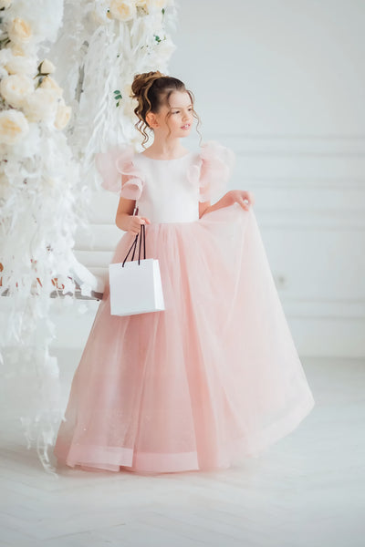Hadlee Blush Ruffle Gown – Girls Pageant & Special Occasion